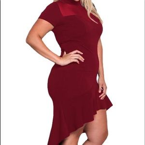 Mesh Neck High-Low Dress